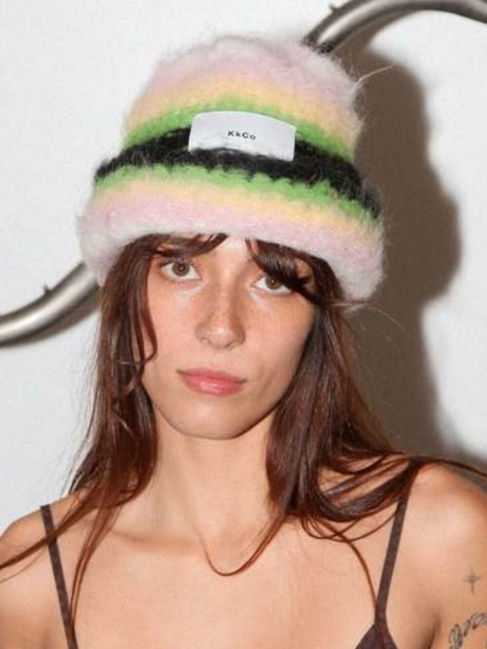 KkCo Striped Suri Beanie Reversible Brushed Alpaca Hat OS